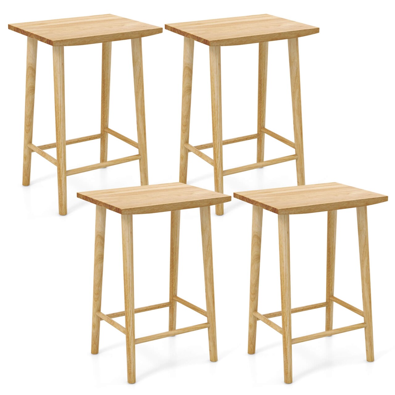 Costway 25.5" Counter Height Stool Set of 2/4 with Footrest & Solid Wood Frame Natural